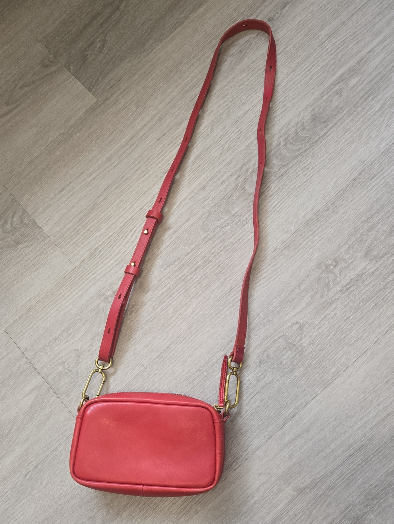 J. Crew Red Leather Crossbody With Gold Hardware